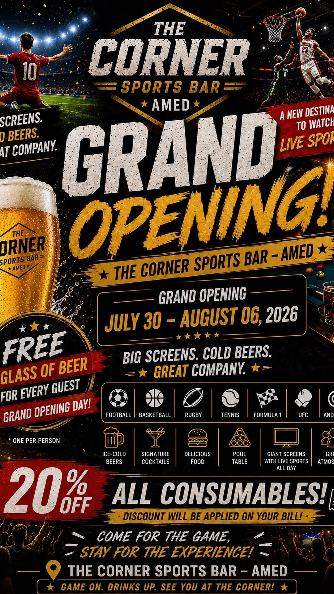 1 beer free for all during the Grand Opening of The Corner Sports Bar in Amed BALI